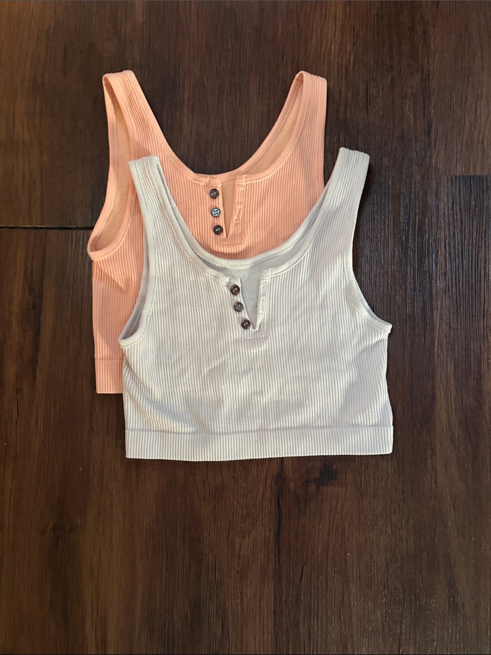 By Together Ribbed Henley Tank Set - Peach & Cream women’s sz S